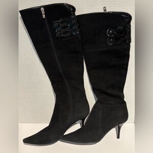 Strimma Women's Black Suede Low Heel 2” Knee Tall Boots Size EU 38 US 7.5